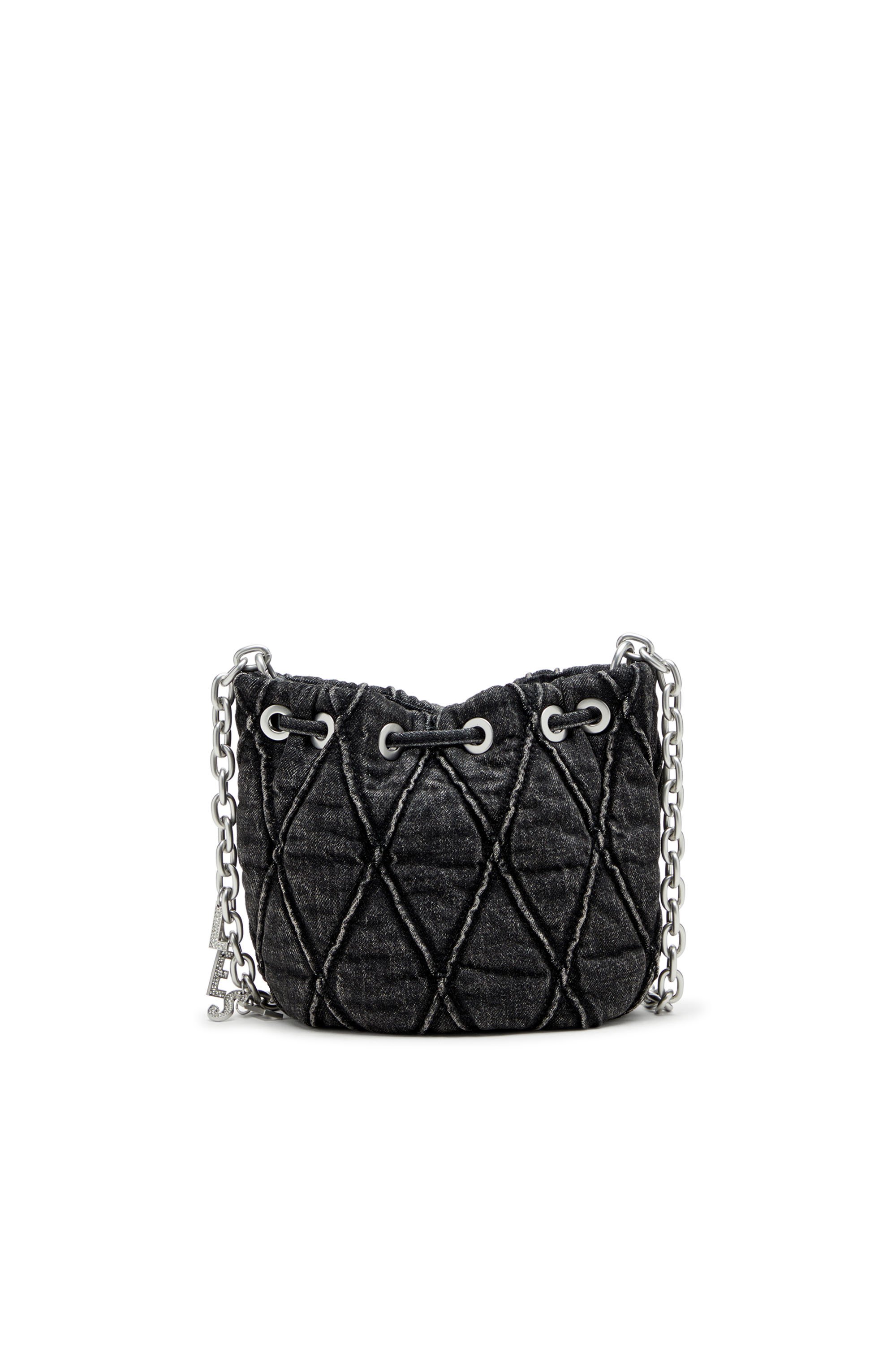 Diesel - CHARM-D BUCKET S, Woman's Charm-D S-Mini bucket bag in treated quilted denim in Black - 3